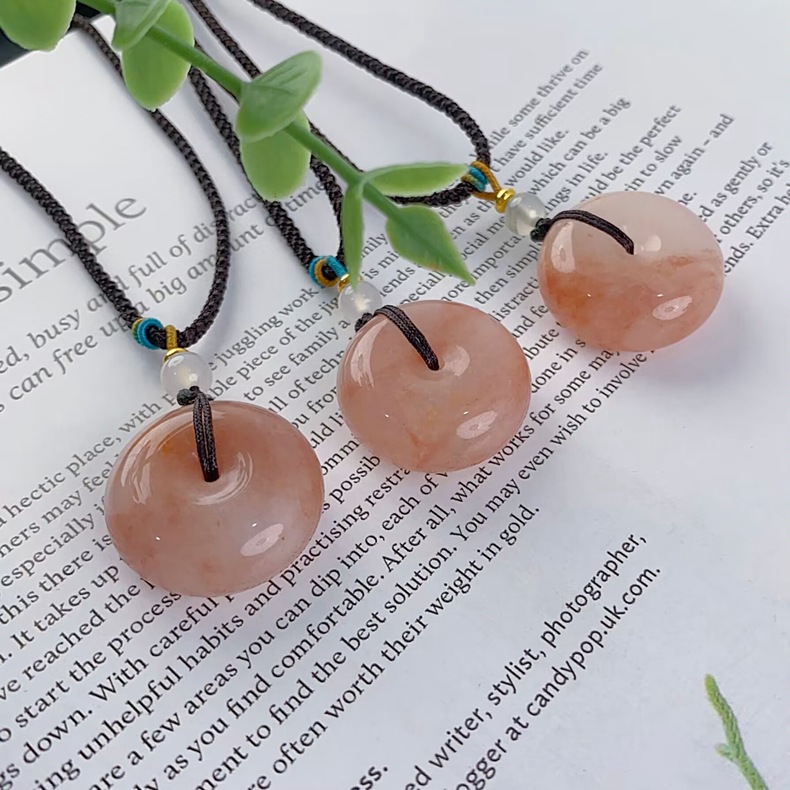 跨境热销金丝玉平安扣 莹润透亮天然金丝玉桃花酿平安扣挂件吊坠