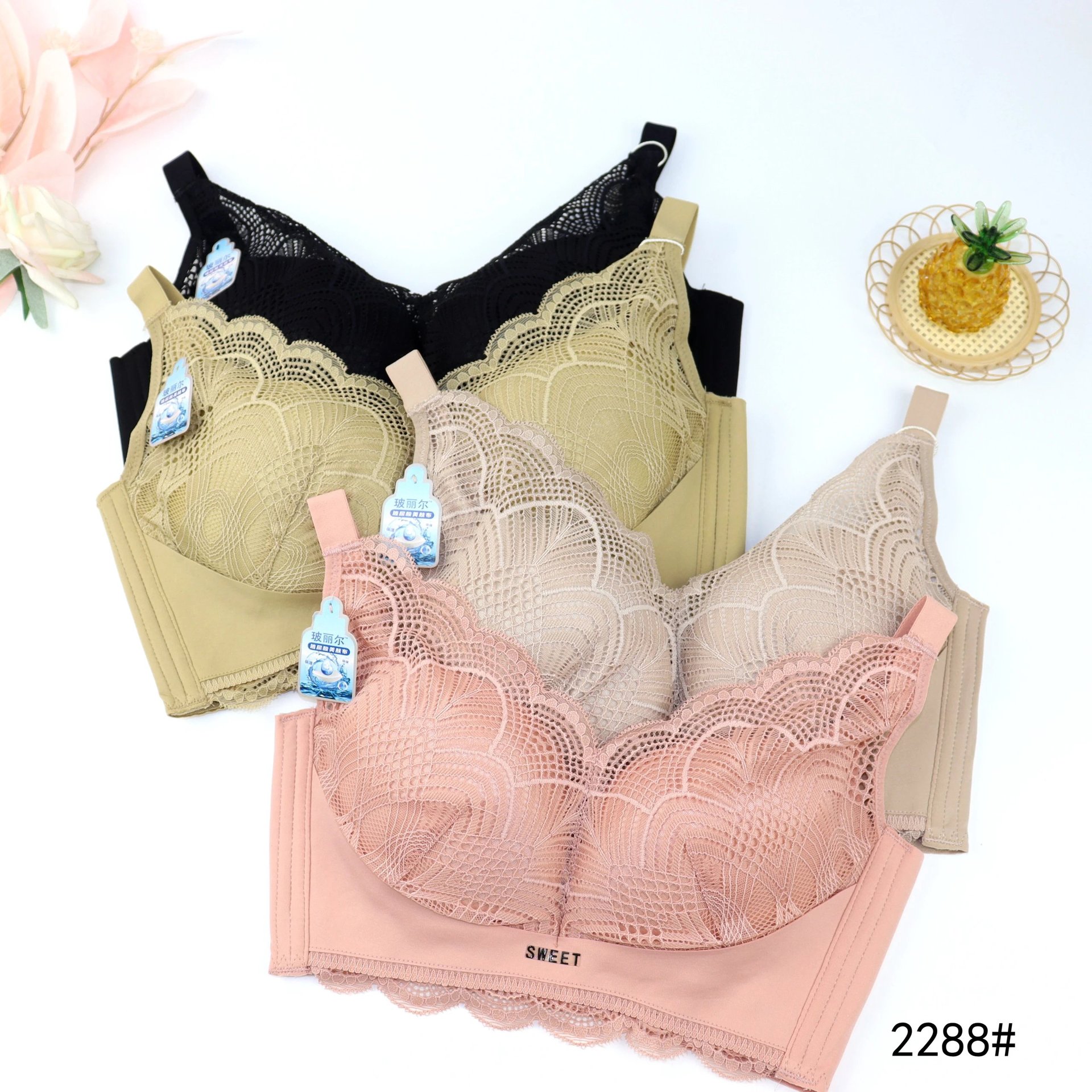 2288#玻尿酸美肤布文胸中薄b杯34-40侧收聚拢调整内衣库存尾货批
