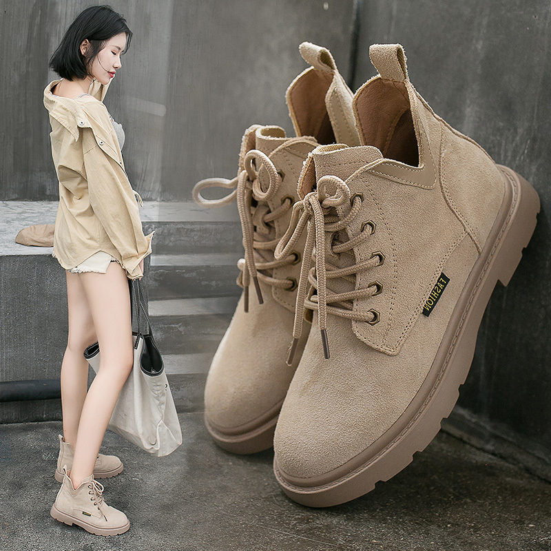 百搭卡其色靴子女短靴秋天马丁靴女黄色靴头女早秋夏款短款女薄款