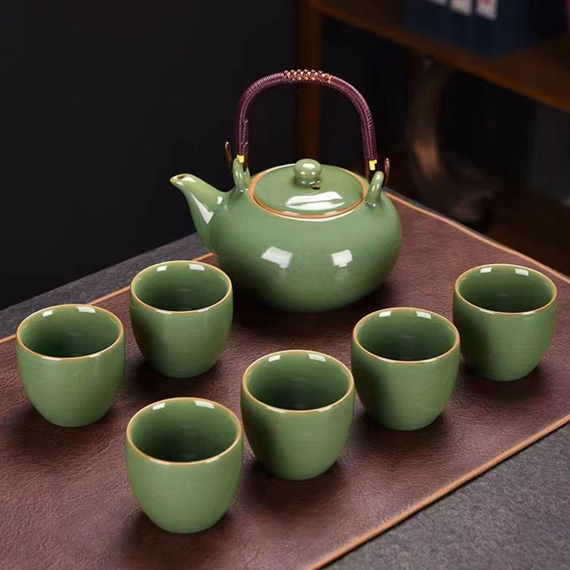 哥窑提梁壶大号功夫茶具套装家用陶瓷泡茶壶商务活动伴手礼品logo