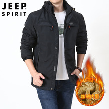 JEEP SPIRIT新款防风加绒棉服连帽弹力多袋大码男装休闲棉衣外套