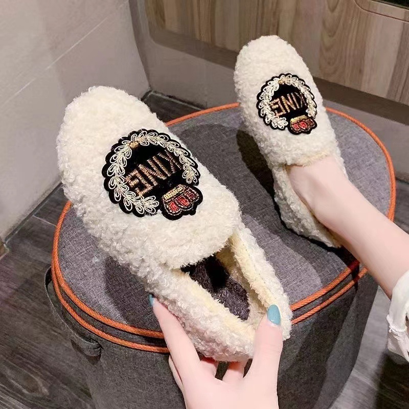 Fluffy Shoes Tods Women's Autumn and Winter New Student Korean Style Versatile Leisure Warm Sneaker Women's Home Slippers Women