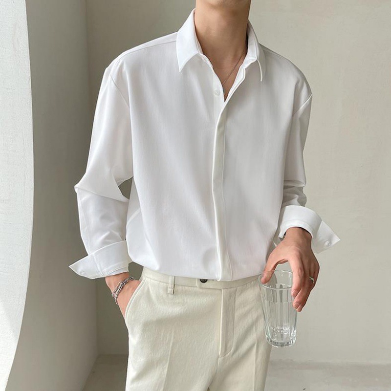 白衬衫批发感色基础款长袖衬衫男宽松潮流帅气休闲白衬衣ins秋季