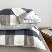 DA4K日系 一对装 纯棉格子枕巾 四层纱布枕垫 单人家居床品 四季