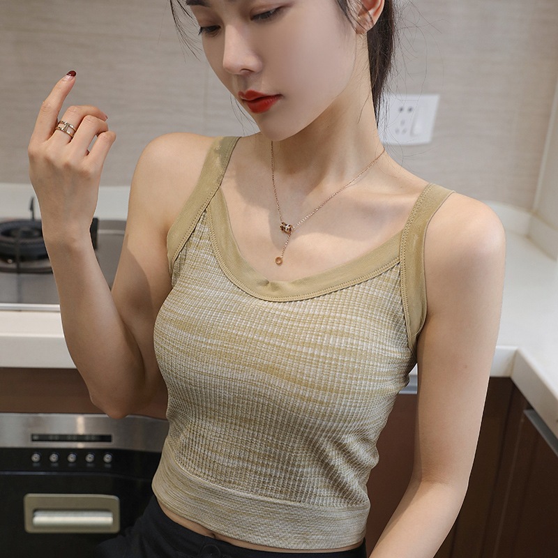 秋季新款免穿文胸乳胶固定一体杯吊带背心外穿抹胸内搭长款上衣女