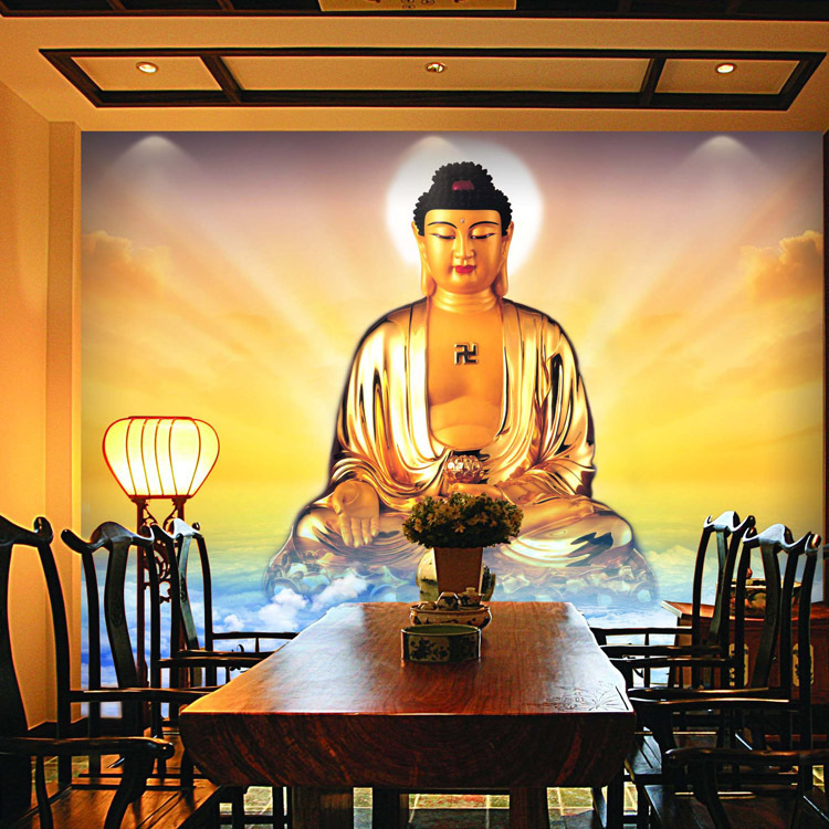 3d佛祖壁纸 佛堂客厅屏风大型壁画 敦煌立体佛像酒店背景墙纸