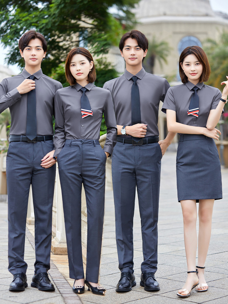 0成交0件吸汗条纹正装衬衫定制短袖商务男装衬衣职业工装办公室工作服