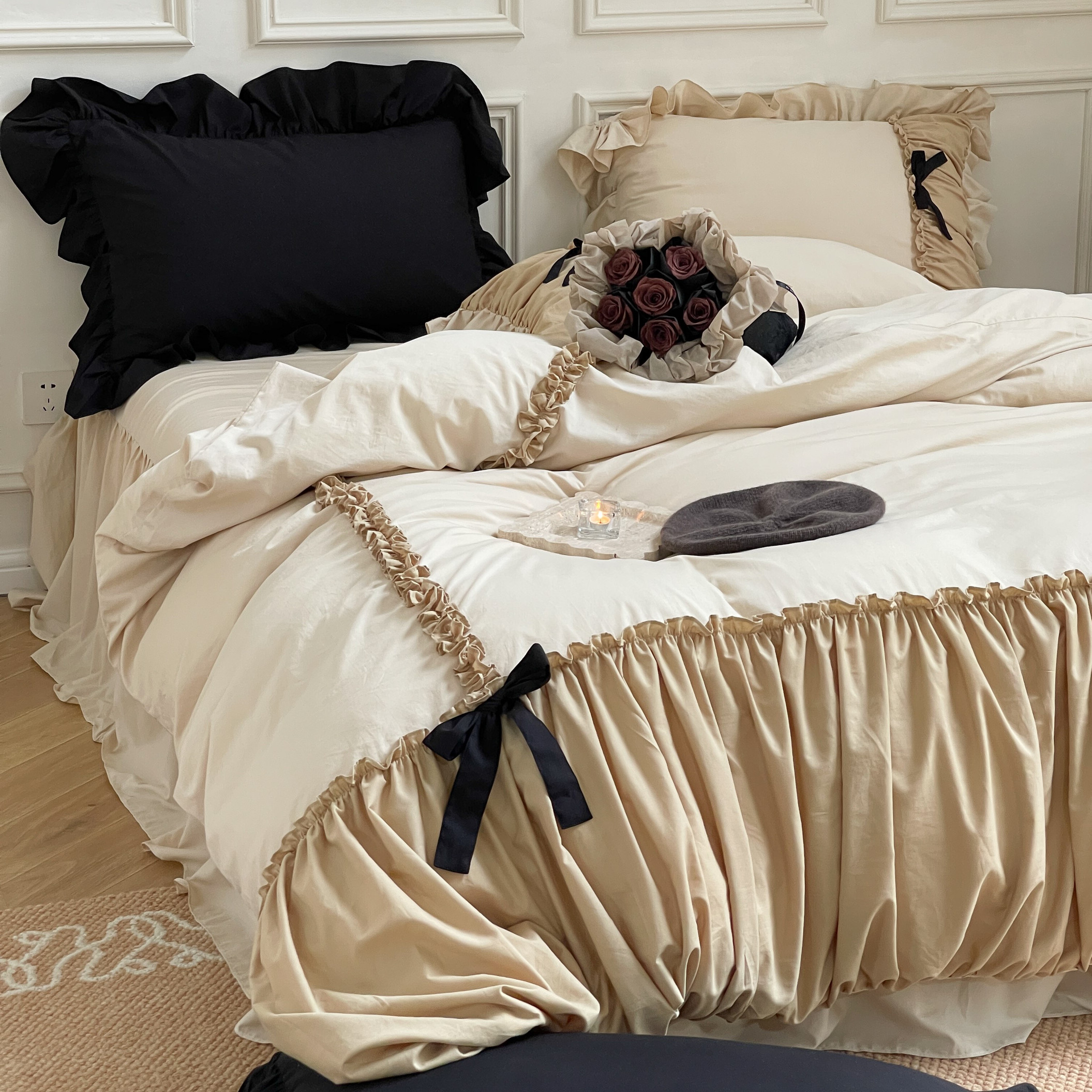 4jo布洛格丽|复古浪漫褶皱被套四件套纯棉法式公主床裙床品1-阿里巴巴