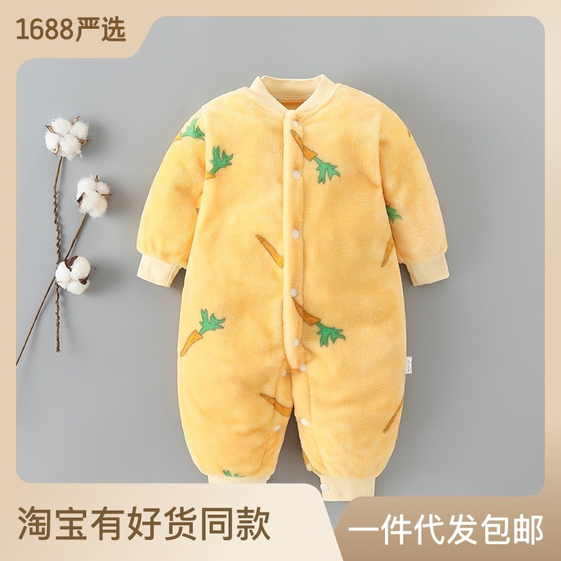 baby clothes spring， autumn and winter thickened rompers male and female baby coral fleece flannel warm one-piece