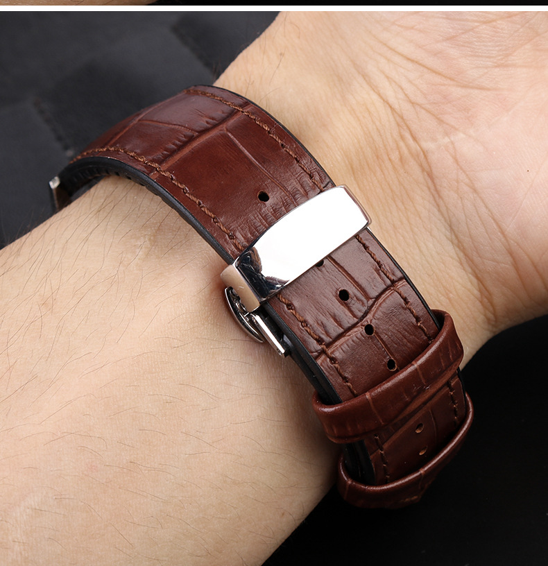 适配蝶飞海马飞行员浪秦琴男蝴蝶扣手表配件批发牛皮硅胶橡胶表带