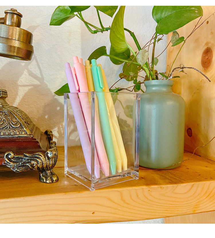无印风透明亚克力笔筒学生文具整理收纳盒简约个性桌面杂物收纳筒