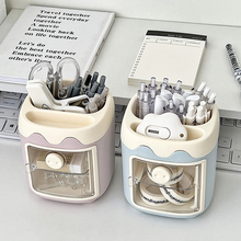 桌面多功能笔筒收纳盒办公室书桌学生笔桶ins可爱卡通笔架置物牙
