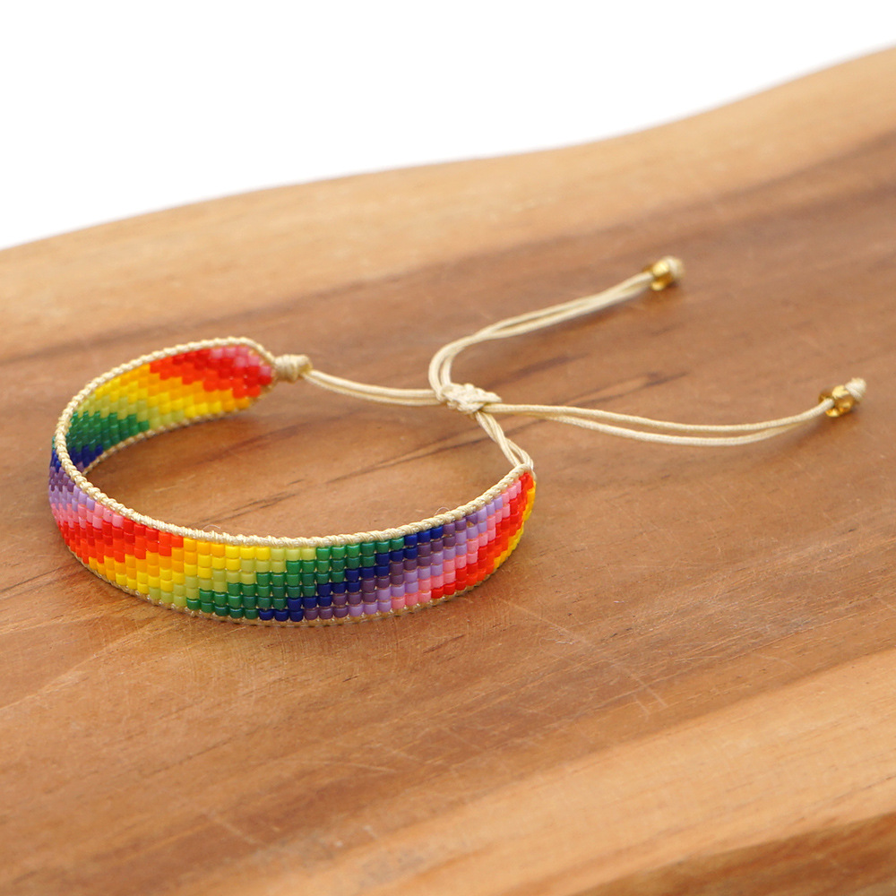 简约波西米亚七彩虹渐变几何型串珠手饰品miyuki米珠编织情侣手链