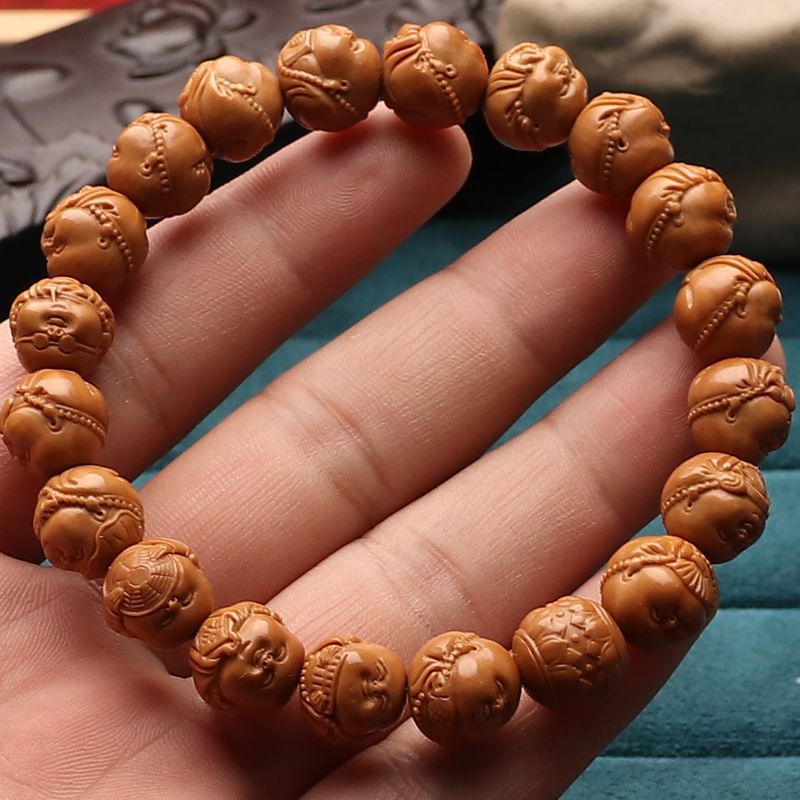 猴头核桃雕刻新品百态莲花可爱阿福沙弥手串单圈文玩橄榄核菩提男