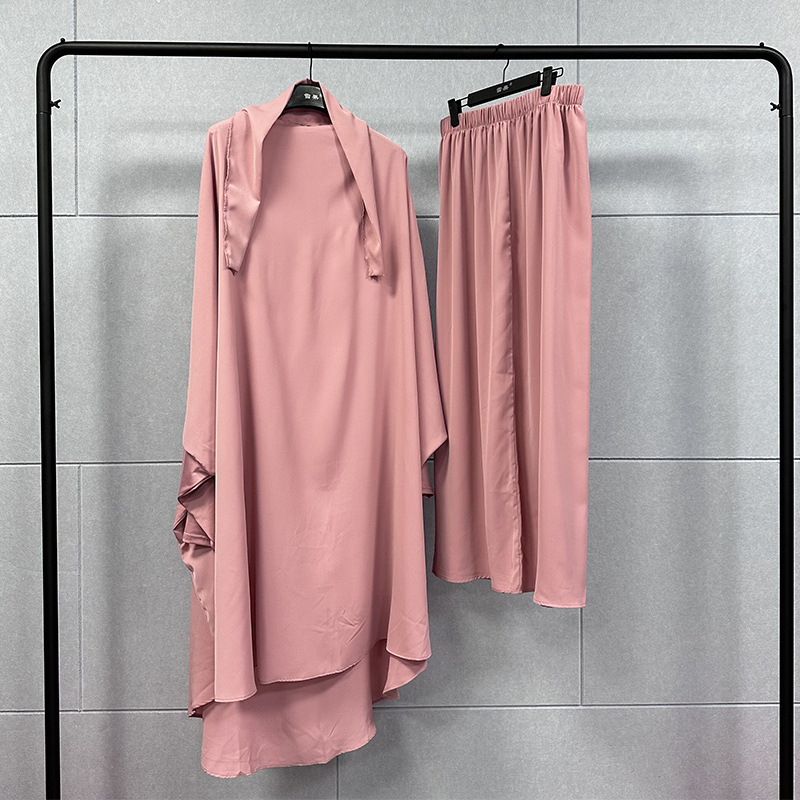 Cross-Border TikTok Fashion Women's Wear Two-Piece Suit Large Size Long Shirt Dress Middle East Robe Suit Solid Color Dress