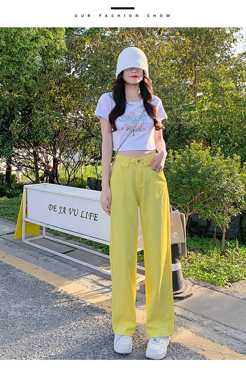 High Street Color Wide Leg Jeans Women's High Waist Age-Reducing Drape 2023 Thin Slimming Straight American Mop Trousers