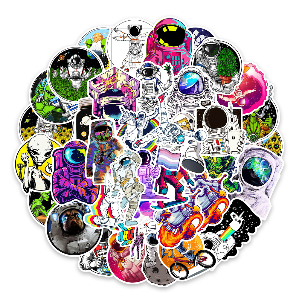 50张宇航员涂鸦贴纸手机电脑水杯冰箱装饰不干胶贴纸防水批发