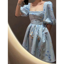 法式泡泡袖方领连衣裙女夏2023新款设计感小众气质洋气裙子公主裙