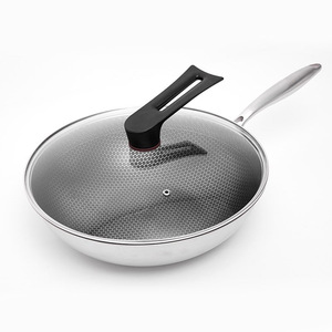 加工定制三层钢锅家用加厚蜂窝不粘炒菜锅 316不锈钢炒锅礼品批发