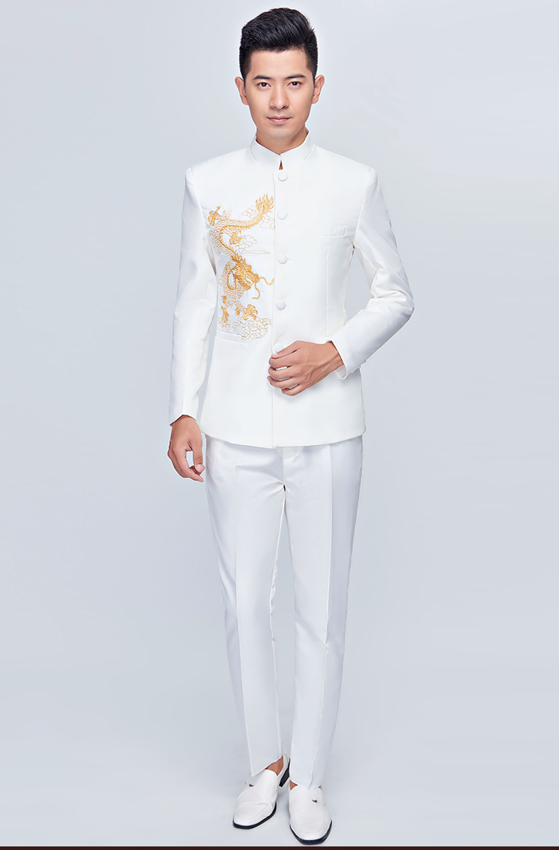 中山装大合唱团演出服男中式刺绣古筝二胡民乐演奏表演服装中国风