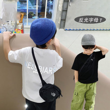 夏季韩版字母印花中小童短袖t恤衫棉质男童女童宽松打底衫上衣服