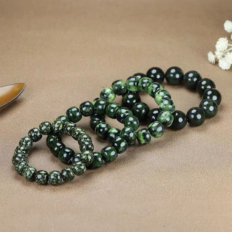 西藏药王石手链藏玉蛇纹石玉圆珠手串健康礼物佛珠