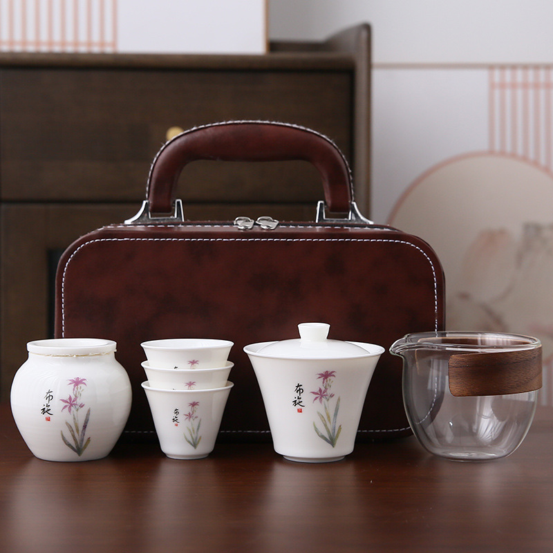 Travel Tea Set White Jade White Porcelain Set Kung Fu Tea Set Outdoor Camping Quick Cup Holiday Company Business Gifts
