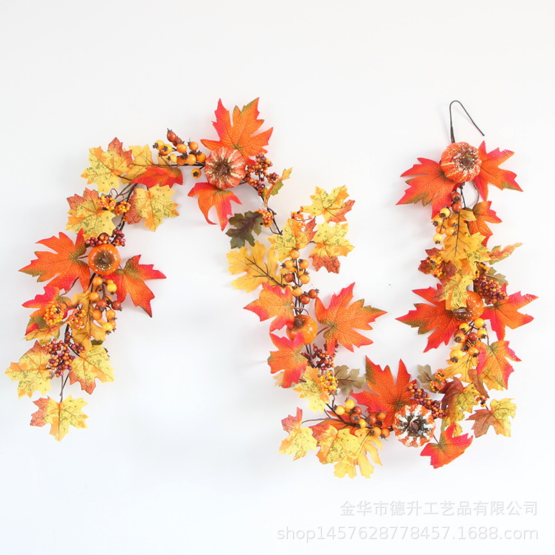 DSEN Cross-Border E-Commerce Factory Direct Sales Thanksgiving Harvest Halloween Supply Autumn Maple Leaf Pumpkin Willow Leaf Rattan