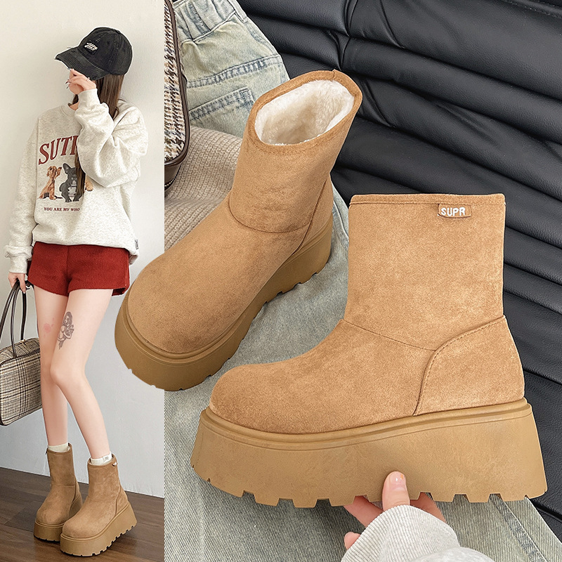 2024秋冬美拉德新款厚底增高雪地靴女明星同款绒面防滑棉鞋批发潮