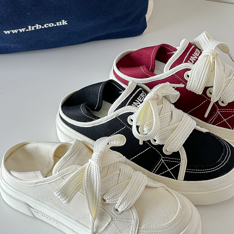 爱得梦2024夏季两穿懒人一脚蹬鞋踩脚鞋休闲半拖帆布鞋女tp331