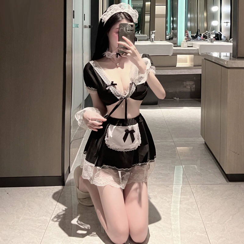 Adult Supplies Sexy Lingerie Sexy Deep V Breast Leakage Pure Desire Cute Girl Maid Role Play Uniform