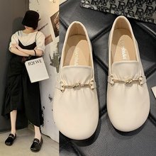SQ小清新豆豆鞋女2021年春季韩版新款甜美可爱圆头一脚蹬皮面单鞋