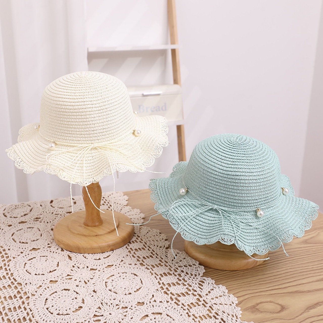 Baby Girl Sun Hat Summer Thin Big Brim Straw Hat Pearl Sun Protection Beach Bucket Hat Girls Sun Hat