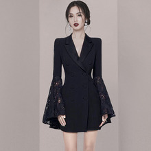黑色时尚晚礼服女2024新款约会便装平时可穿公主裙洋装设计感礼服