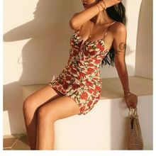 ITSNKAR法式玫瑰碎花连衣裙女复古红色吊带裙海边度假风修身裙子