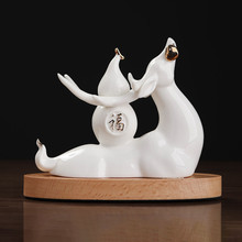 《福禄平安》新中式陶瓷鹿摆件发光小夜灯书房卧室装饰品床头摆件