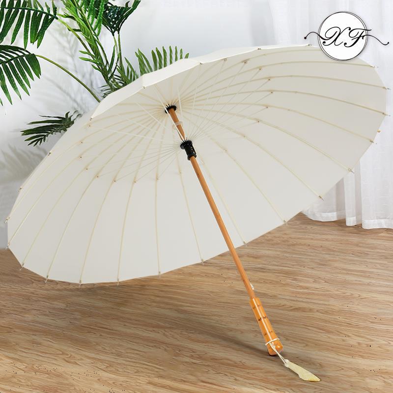 流苏雨伞大号骨长柄实木竹中式约小清新女黑白复古