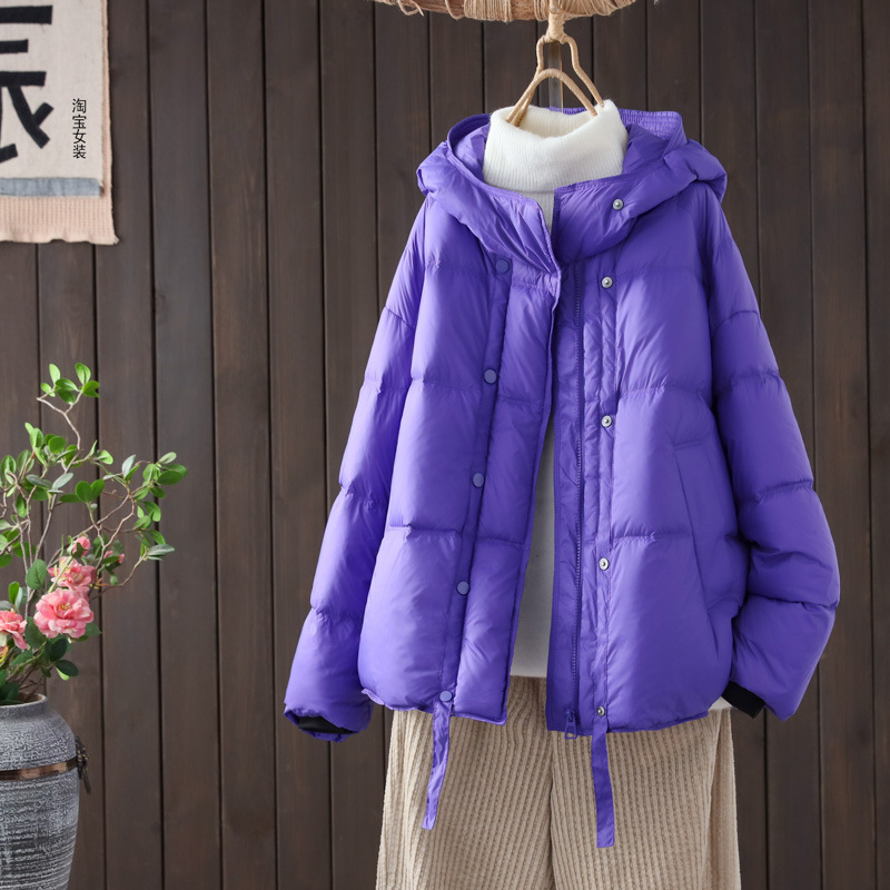 跨境秋冬新款高蓬松羽绒服女短款保暖白鸭绒连帽面包服时尚外套潮