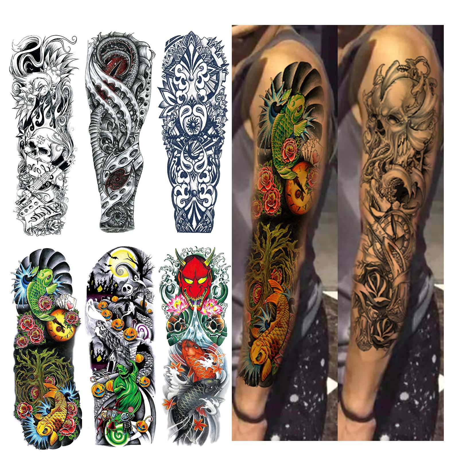 全臂纹身贴 男女款满臂防水纹身贴纸跨境花臂套装临时tattoo定制-报价