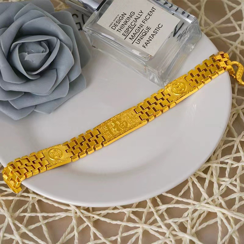 霸气男士手表链福字仿表带大气男款宽手链老板链仿黄金越南沙金