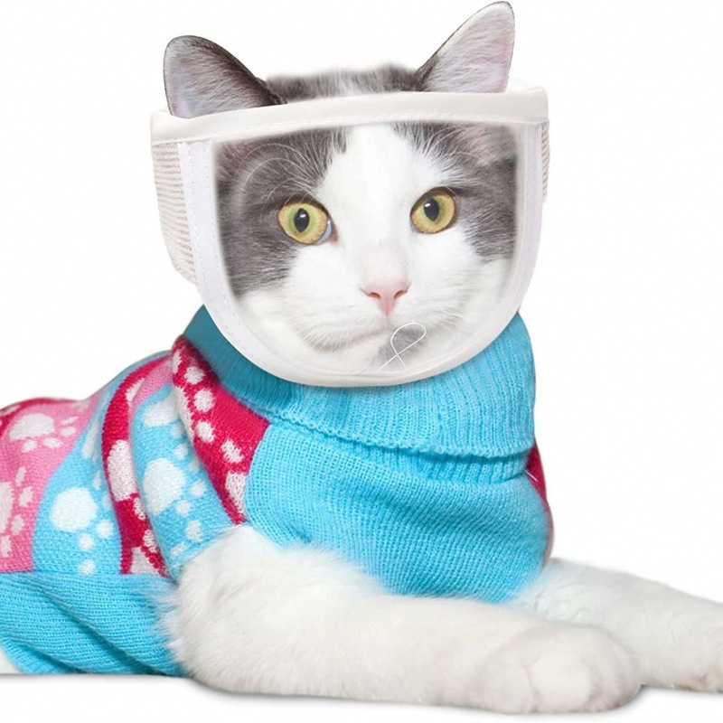 嘴套猫咪猫防咬防舔透明眼罩面罩透气可清洗可粘贴清洁美容面罩