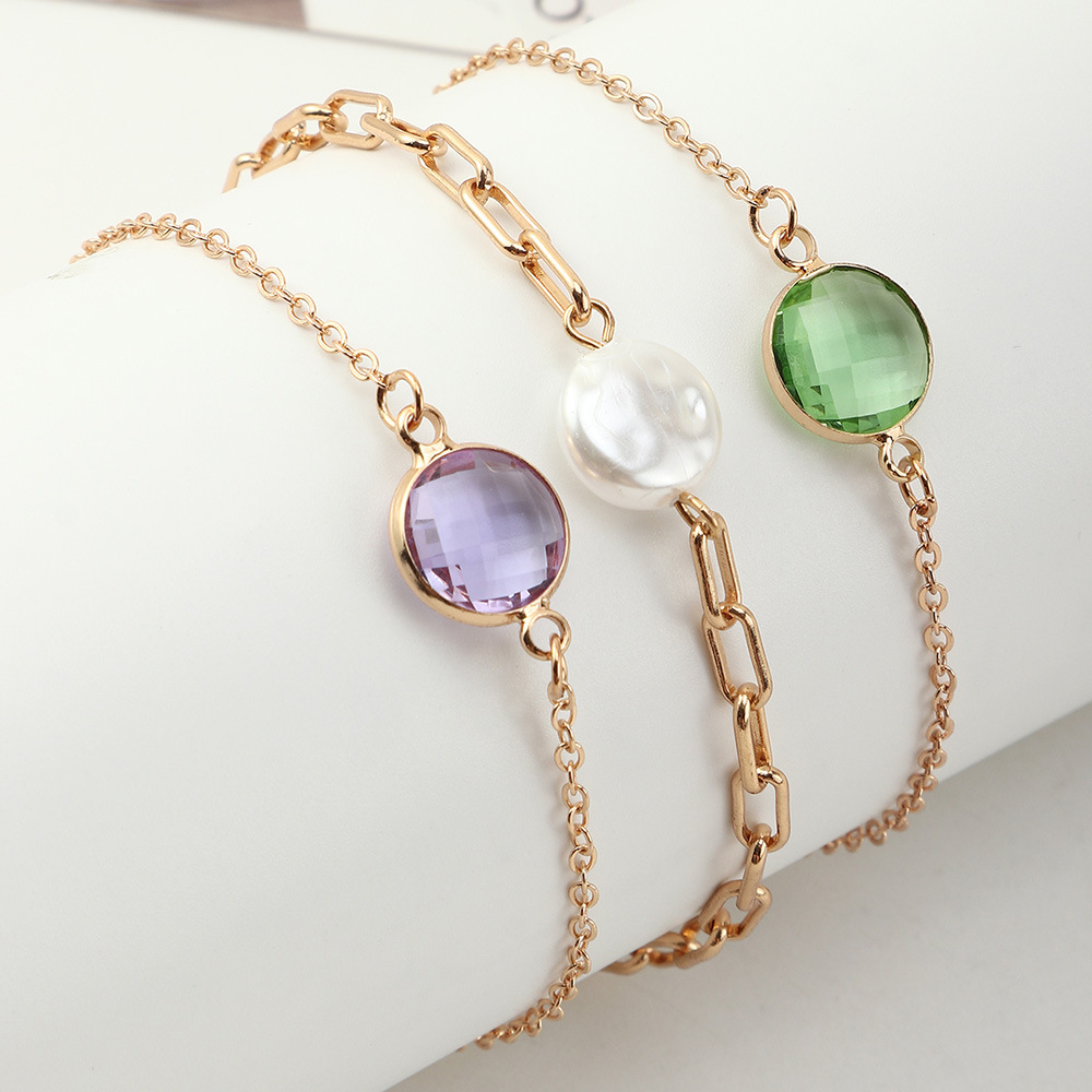 Cross-Border European And American Style Bracelet Retro Fashion Elegance Gem Pearl Multi-Color 3-Piece Bracelet Set