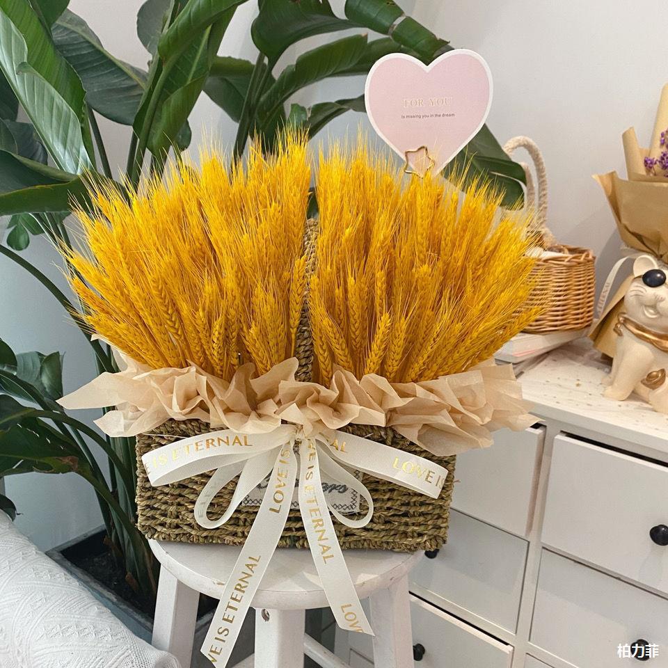 批发天然金色麦穗开业大麦插花花篮花束干花客厅装饰道具摆件包邮
