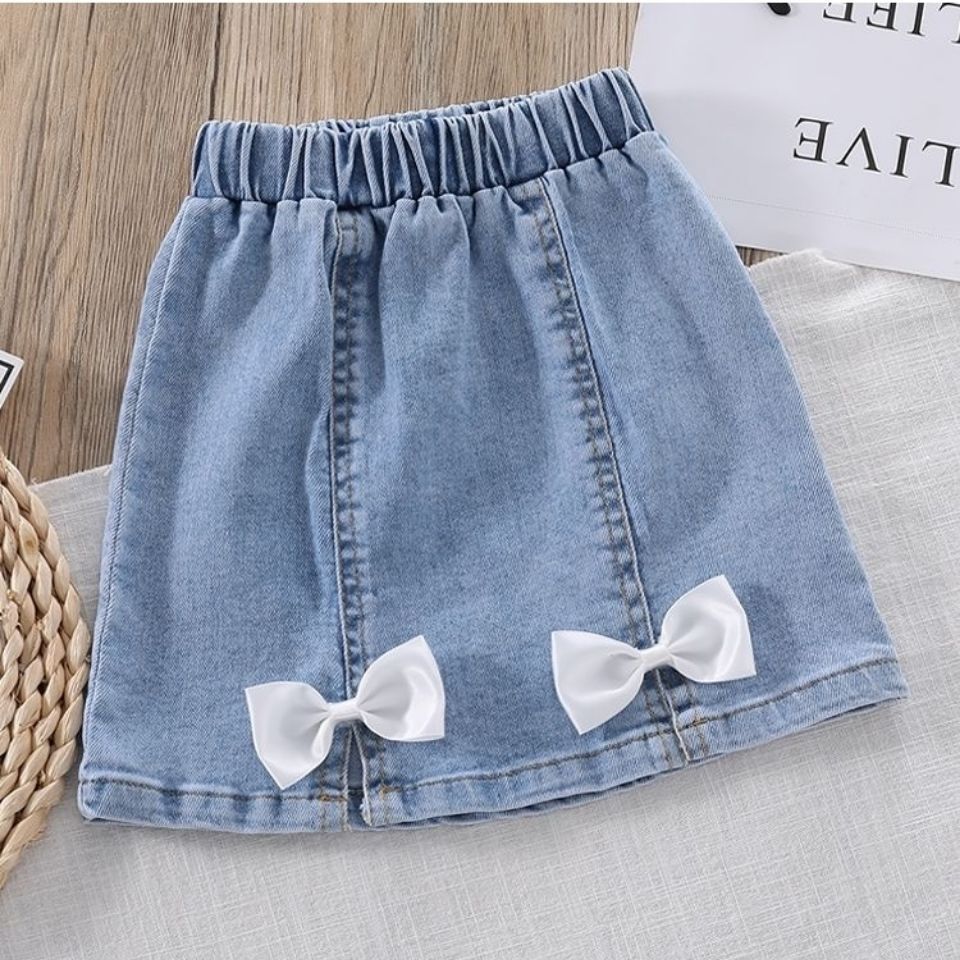 牛仔裙短裙女童夏季2021新款时尚半身裙高腰a字裙儿童开叉裙子