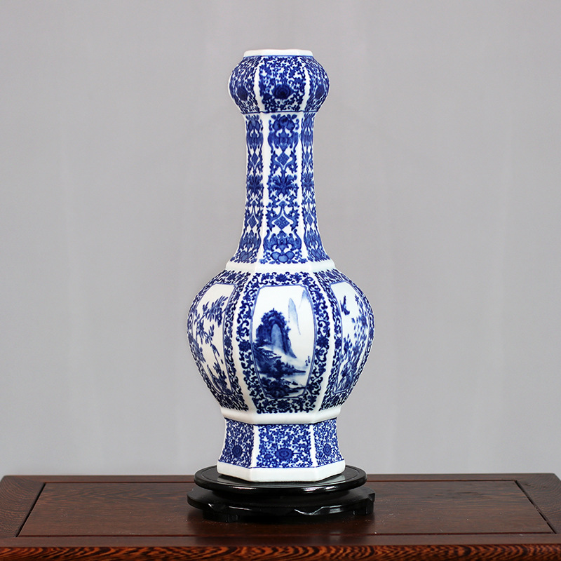 Jingdezhen Ceramic Antique Imitation Chinese Style Living Room Entrance and Wine Cabinet Vase Decoration Blue and White Porcelain Vase Antique Shelf Study Room Decoration