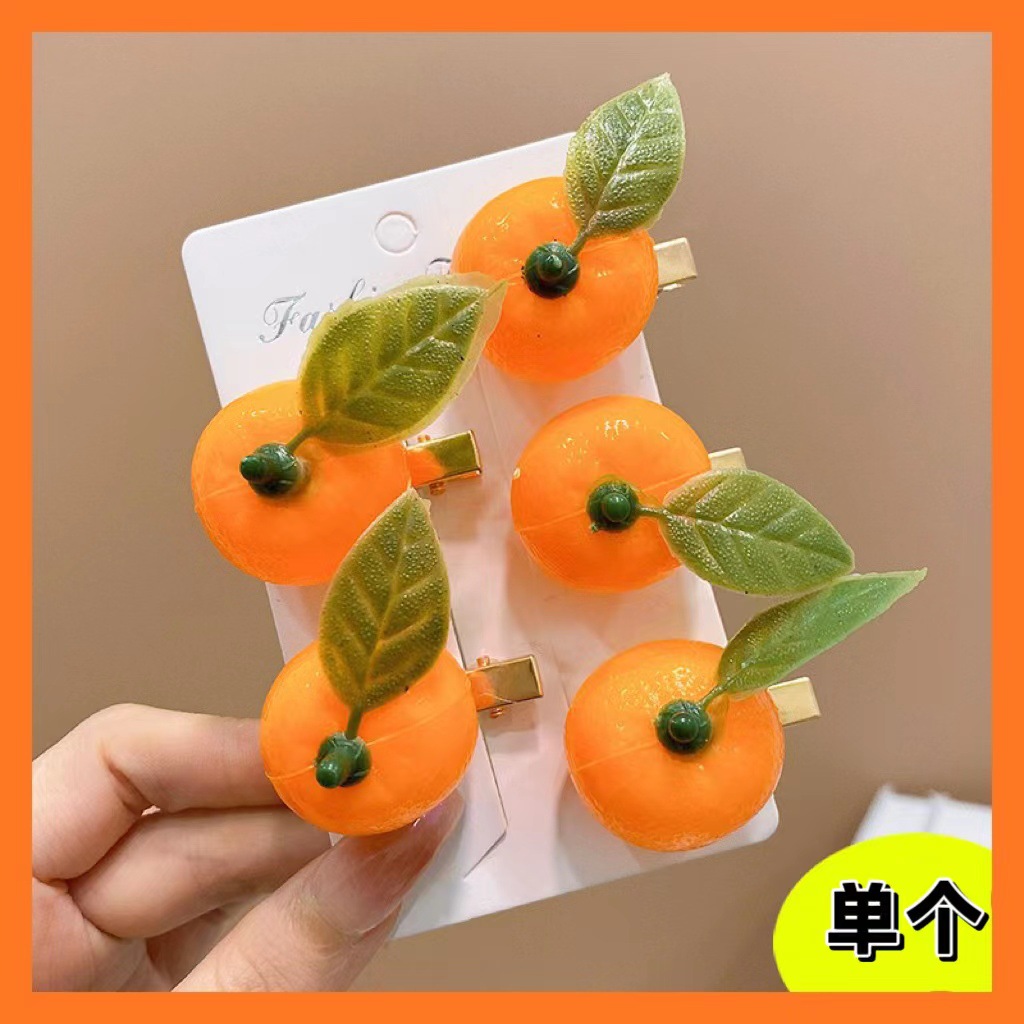 Children's Hair Accessories Cute Emulational Fruit Fun Clip Red Strawberry Barrettes Girls Sweet Orange Hair Clip Headdress