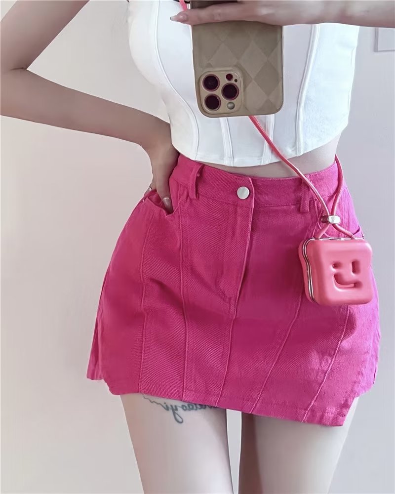 夏季气质裙子新款韩版高腰显瘦假两件裤裙女装牛仔半身裙chic短裙