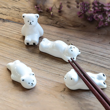 厂家新品白熊四件套可爱日式陶瓷筷子架