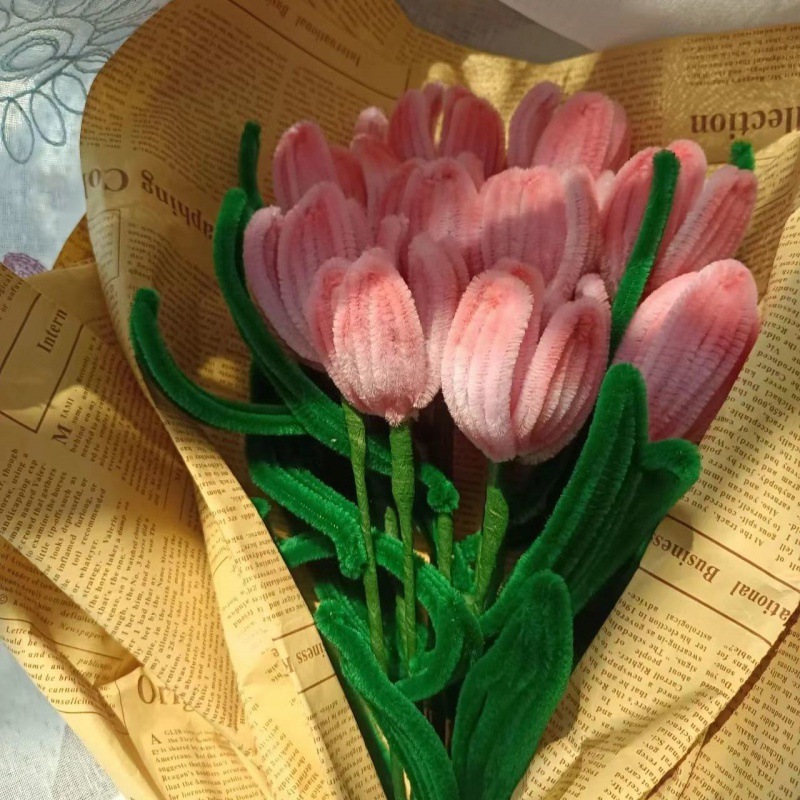 扭扭棒毛绒郁金香花束diy制作材料包创意情侣礼物送女友闺蜜跨境