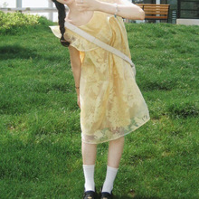 夏季新款法式甜美黄色荷叶边连衣裙女小个子宽松显瘦娃娃领短裙子